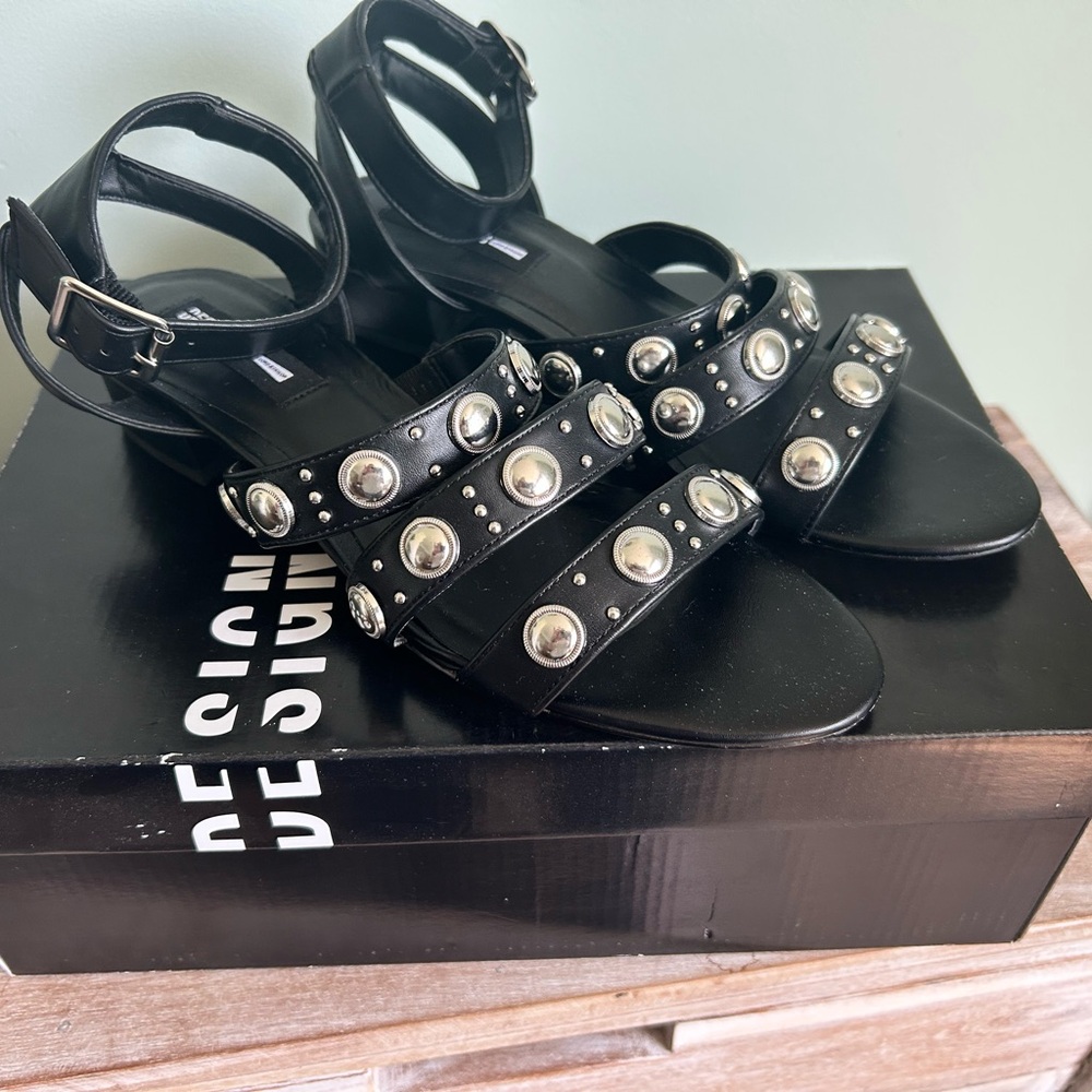 Design Lab Lord & Taylor Black Studded Ankle-Strap Sandals